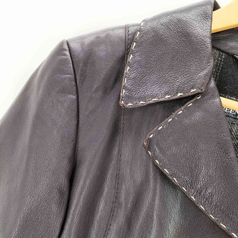 GREEN HILLS COLLEZIONI VERA PELLE 裏地グラデーションチェック ステッチ 3B レザー ジャケット レディース 40