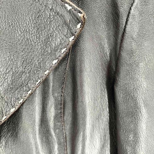 GREEN HILLS COLLEZIONI VERA PELLE 裏地グラデーションチェック ステッチ 3B レザー ジャケット レディース 40