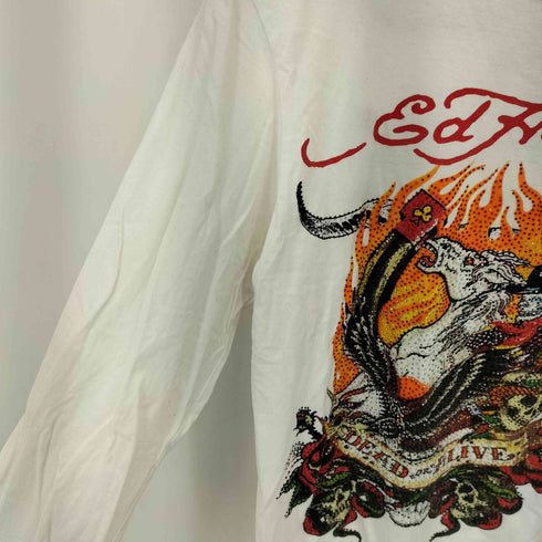 エドハーディー Ed Hardy DEAD OR ALIVE ラインストーン タトゥーデザイン クルーネック長袖 Tシャツ カットソー Y2K メンズ M