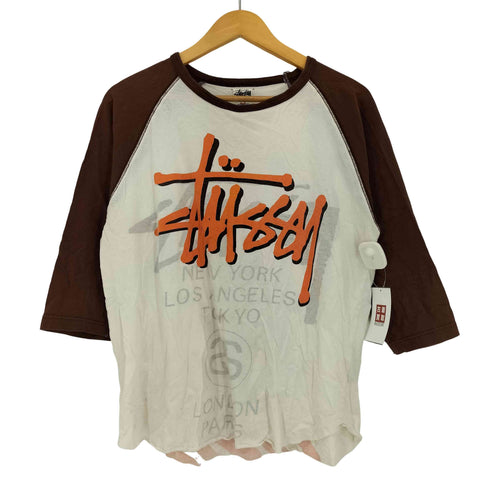 ステューシー Stussy 00s ワールドツアー 両面 グラフィックプリントラグランTシャツ 七分袖 メンズ import:S