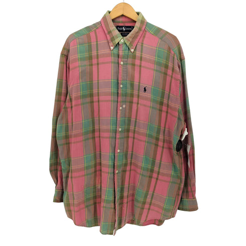 ラルフローレン RALPH LAUREN 90S BIG SHIRT マドラス チェック ボタンダウン L/S ビッグ シャツ メンズ import:M