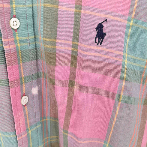 ラルフローレン RALPH LAUREN 90S BIG SHIRT マドラス チェック ボタンダウン L/S ビッグ シャツ メンズ import:M