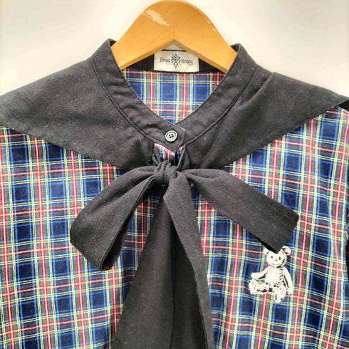 ドラッグハニー Drug honey タータンチェック ボウタイ セーラー シャツ ワンピース スカルベア 刺繍 レディース