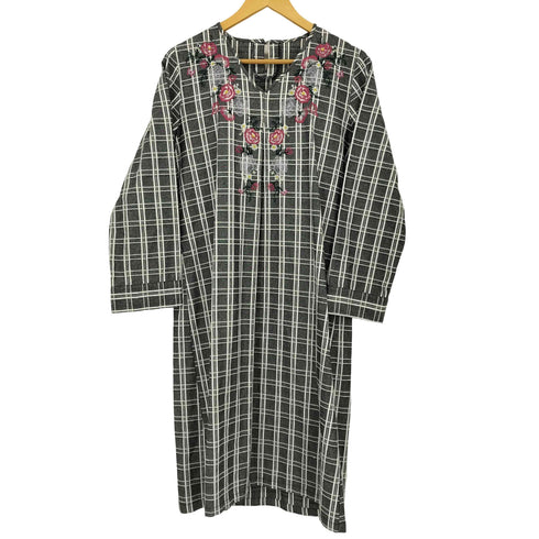 スカラー ScoLar フラワー刺繍チェックワンピース レディース