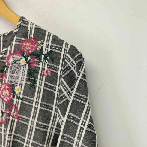 スカラー ScoLar フラワー刺繍チェックワンピース レディース