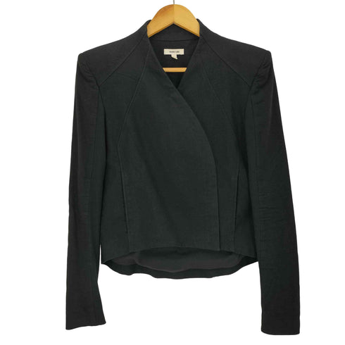 ヘルムートラング HELMUT LANG アシンメトリー カーブデザイン ノーカラー ライダースジャケット 短丈 レディース 0