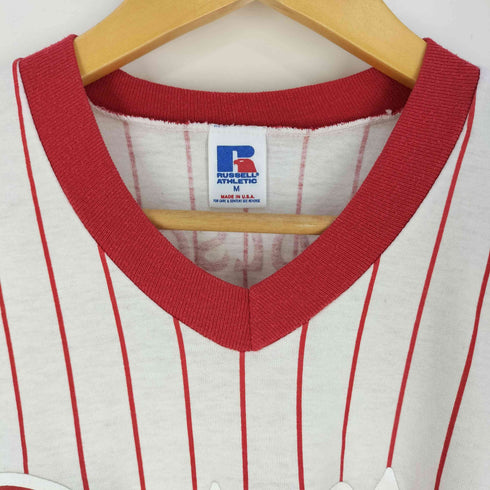 ラッセルアスレチック RUSSELL ATHLETIC 90-00s USA製 チームロゴ刺繍 Vネック ストライプ ナンバリング ユニフォーム メンズ import:M