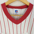 ラッセルアスレチック RUSSELL ATHLETIC 90-00s USA製 チームロゴ刺繍 Vネック ストライプ ナンバリング ユニフォーム メンズ import:M