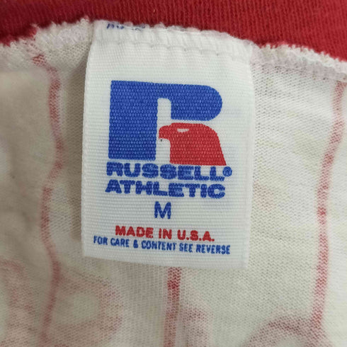 ラッセルアスレチック RUSSELL ATHLETIC 90-00s USA製 チームロゴ刺繍 Vネック ストライプ ナンバリング ユニフォーム メンズ import:M