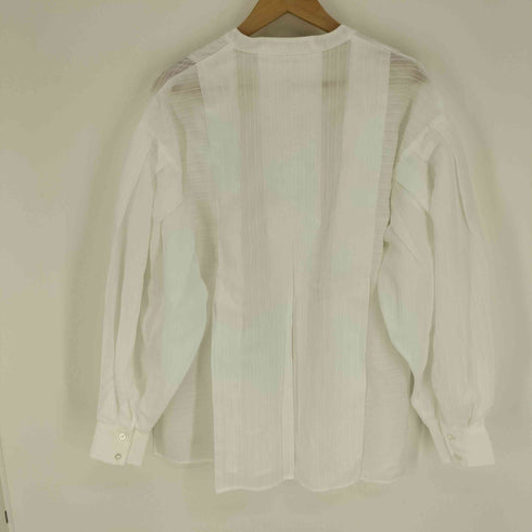 OLLUN Volume Stripe Tuck Shirt ボリュームストライプタックシャツ バルーンスリーブ レディース