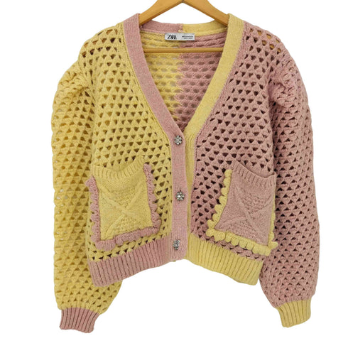 ザラ ZARA KNIT CARDIGAN WITH GEM BUTTON ニットカーディガン ジュエリーボタン レディース JPN:M