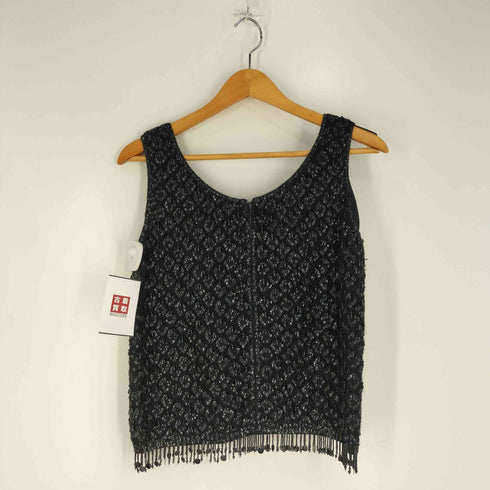 LION KNITTERS 英国製 ARROWジップ 片爪 スパンコール バックジップ フリンジベスト レディース DE:36