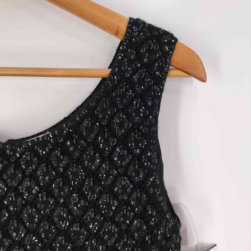 LION KNITTERS 英国製 ARROWジップ 片爪 スパンコール バックジップ フリンジベスト レディース DE:36