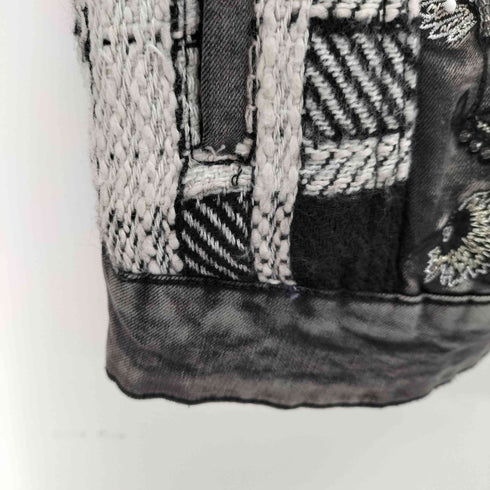 デシグアル Desigual 刺繍デザインツイード デニムドッキング ジップパーカー レディース 38
