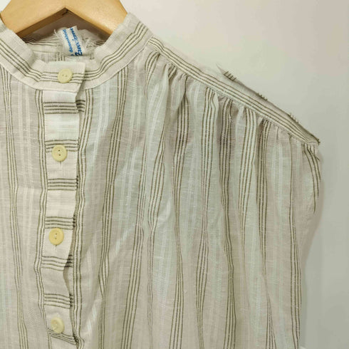 APOLDA 70-80S EURO VINTAGE ドイツ ユーロ ストライプ柄 ノースリーブ エポレット プルオーバー シャツブラウス レディース