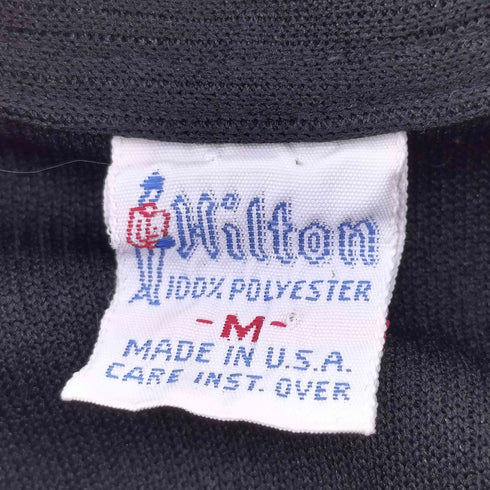 ヒルトン HILTON 70S USA製 チェーン刺繍 背面プリント ハーフジップ ボウリングシャツ メンズ import:M