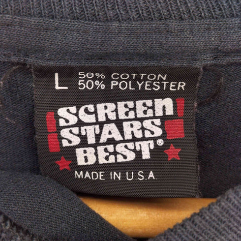 スクリーンスターズ SCREEN STARS 90s USA製 袖裾シングル I GOT LOST AT THE LIMBERLOST グラフィックプリント クルーネック半袖Tシャツ カットソー メンズ L