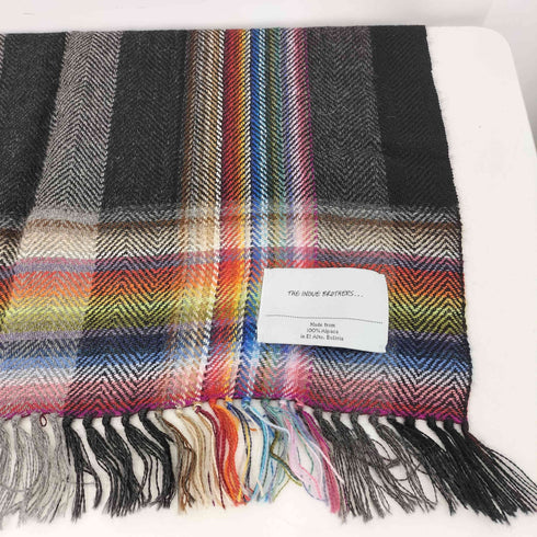 ザイノウエブラザーズ THE INOUE BROTHERS アルパカウール マドラスチェック フリンジマフラー メンズ