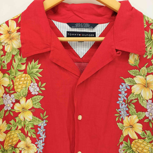 トミーヒルフィガー TOMMY HILFIGER ボーダーパターン レーヨン アロハシャツ メンズ import:L
