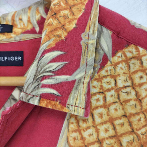 トミーヒルフィガー TOMMY HILFIGER ボーダーパターン レーヨン アロハシャツ メンズ import:L