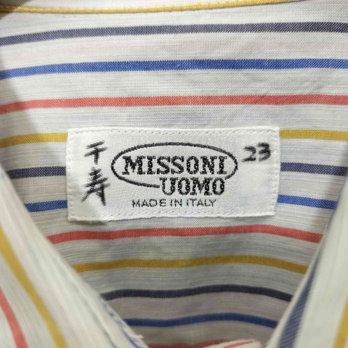 ミッソーニ ウオモ MISSONI UOMO イタリア製 ロゴ刺繍 マルチストライプ L/S シャツ メンズ 37/14 1/2