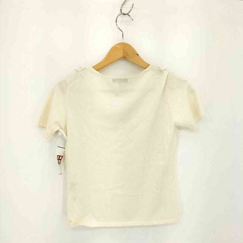 ランバンコレクション LANVIN COLLECTION 00s ライカ期 フラワーデザイン シルク混 Vネック 半袖ニットソー レディース 38