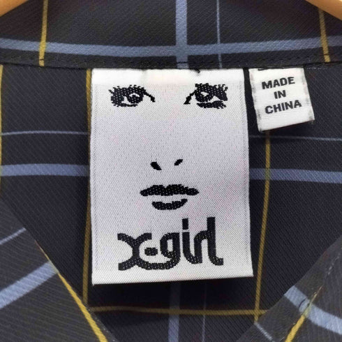 エックスガール X-girl ロゴ刺繍 チェック柄 2ポケット シースルー シャツ レディース import:M