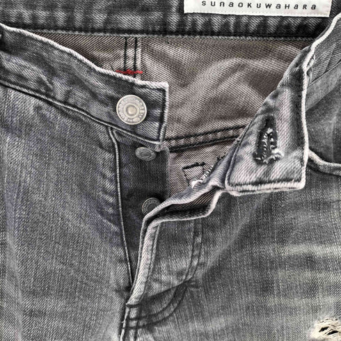 アイエススナオクワハラ I.S. sunao kuwahara レースダメージ加工 デニムパンツ メンズ L
