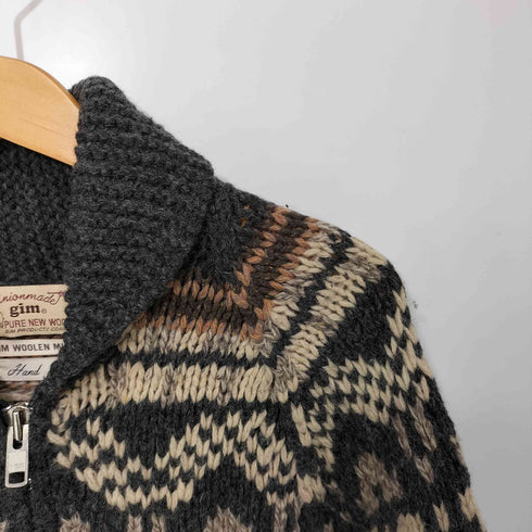 ジム gim 総柄 ジップアップ カウチン ニット ジャケット メンズ import:L