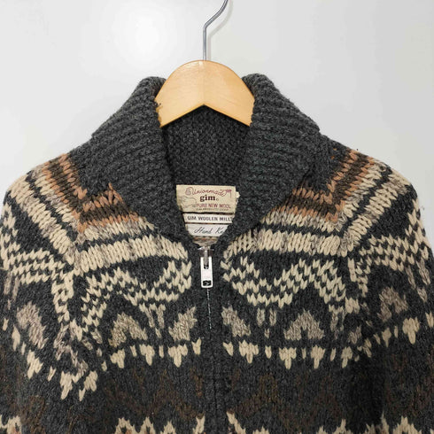 ジム gim 総柄 ジップアップ カウチン ニット ジャケット メンズ import:L