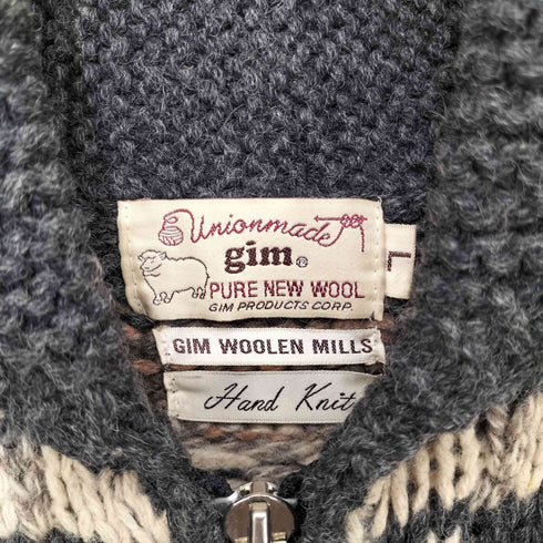ジム gim 総柄 ジップアップ カウチン ニット ジャケット メンズ import:L