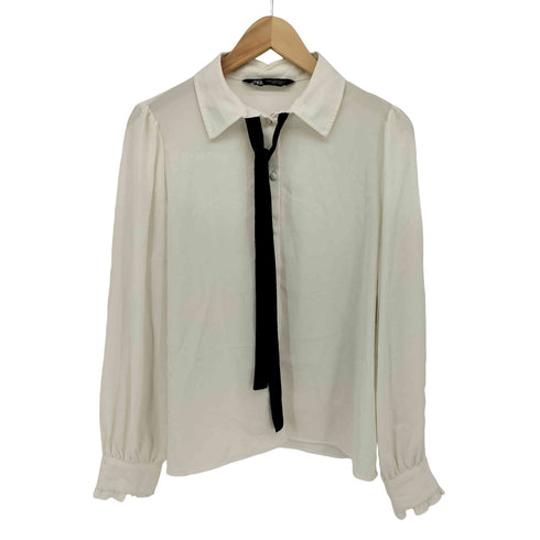 ザラ ZARA コントラストタイ ボウタイ シャツ ブラウス レディース import:M