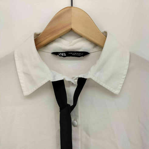 ザラ ZARA コントラストタイ ボウタイ シャツ ブラウス レディース import:M