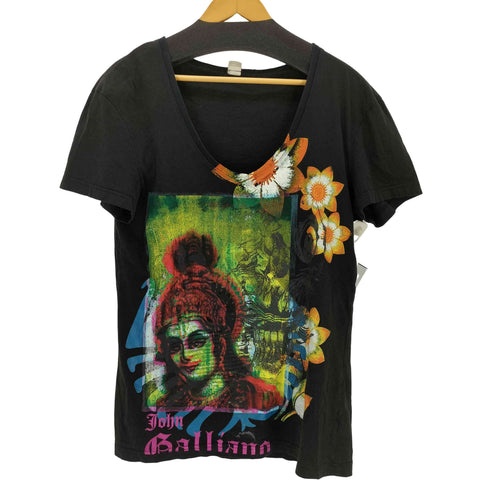 ジョンガリアーノ JOHN GALLIANO イタリア製 フロントプリントVネックS/S Tシャツ メンズ JPN:L