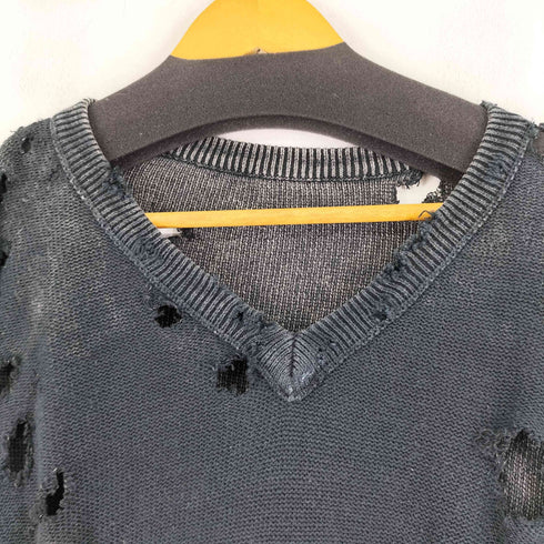 ボロ加工 Vネック ニット メンズ
