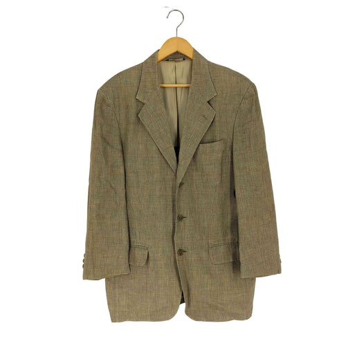 バナナリパブリック BANANA REPUBLIC 90S USA製 IMPORT FABRIC グレンチェック リネンテーラードジャケット メンズ 40R