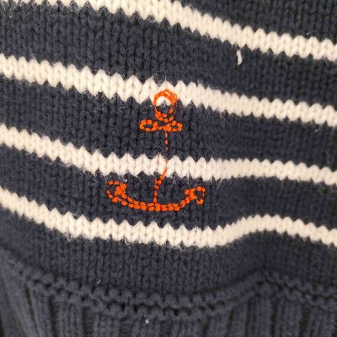 チャップス CHAPS 00S ロゴ刺繍 ショールカラー ボーダーコットンニット レディース import:L
