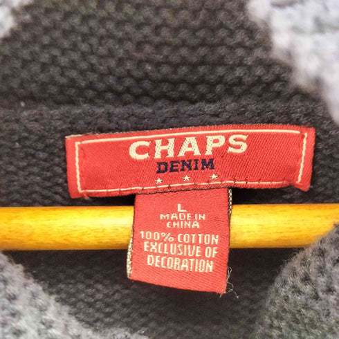 チャップス CHAPS 00S ロゴ刺繍 ショールカラー ボーダーコットンニット レディース import:L
