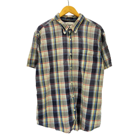 ST.JOHNS BAY CLASSIC FIT クラシックフィット インド綿 コットン マドラスチェック 半袖 ボタンダウン シャツ メンズ import:XL