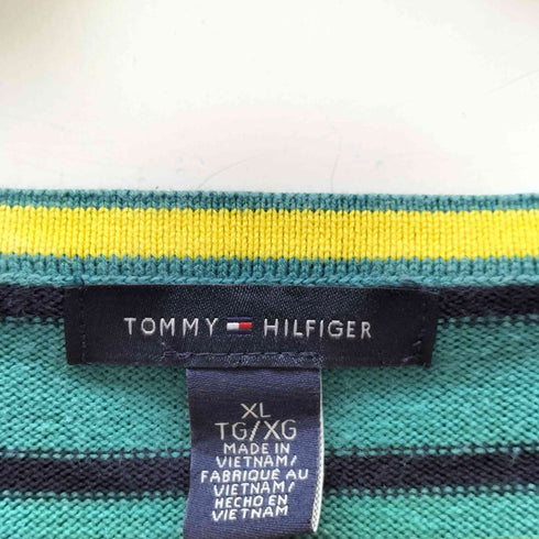 トミーヒルフィガー TOMMY HILFIGER ロゴ刺繍 ピマコットン ボーダー Vネック ニット セーター メンズ import:XL