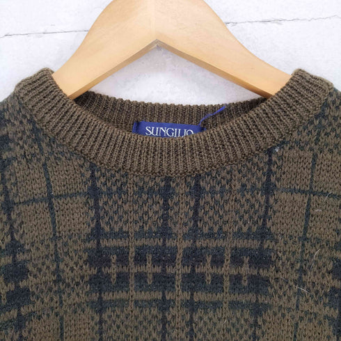 SUNGILIO チェック柄クルーネックニット メンズ L