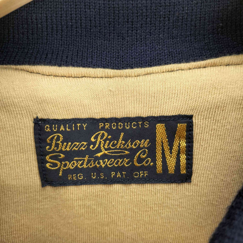バズリクソンズ BUZZ RICKSONS NAVY CC 刺繍 ホースレザー 切替 棒TALON ジップ ラグランスリーブ アスレチック ジャケット メンズ JPN:M
