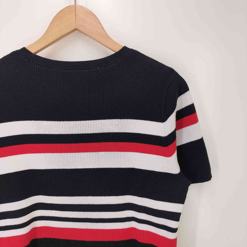 ラルフローレン RALPH LAUREN ボーダー柄 リブ 半袖 コットンニット レディース