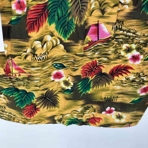 ISLAND FASHIONS 70s レーヨン 総柄 開襟 アロハシャツ メンズ JPN:S