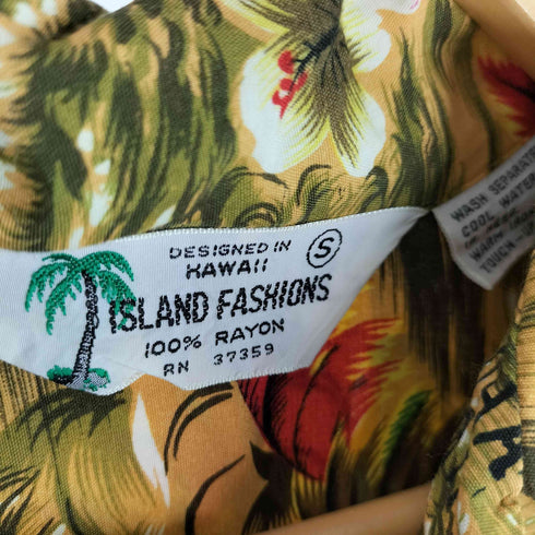 ISLAND FASHIONS 70s レーヨン 総柄 開襟 アロハシャツ メンズ JPN:S