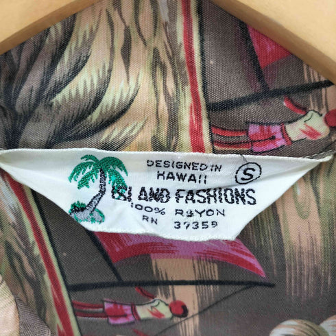 ISLAND FASHIONS 70s レーヨン 総柄 開襟 アロハシャツ メンズ JPN:S