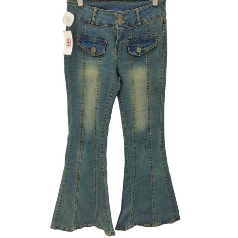 Dleepy Town ステッチ デザイン ベルボトム フレア ブッシュ デニム パンツ レディース L