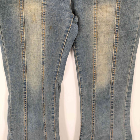 Dleepy Town ステッチ デザイン ベルボトム フレア ブッシュ デニム パンツ レディース L