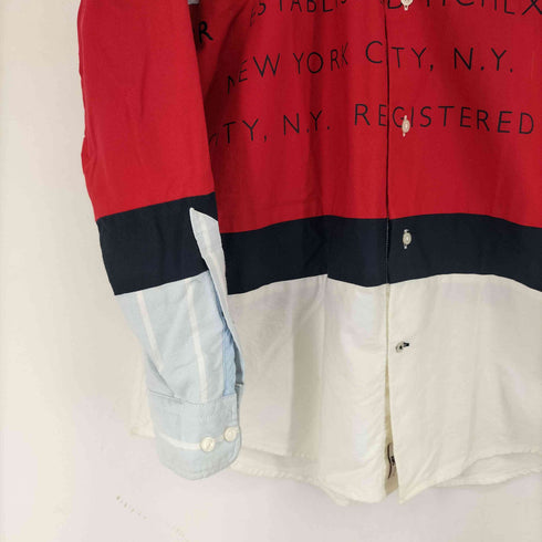 トミーヒルフィガー TOMMY HILFIGER フロントデザイン ストラップ柄 L/S BDシャツ メンズ import:M