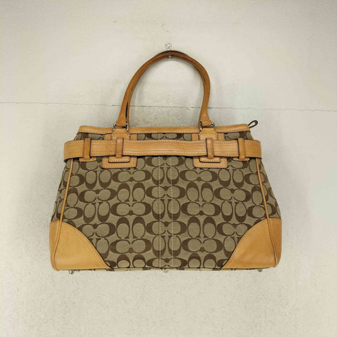 コーチ COACH シグネチャーロゴ ベルトデザインレザー切り替えキャンバストートバッグ レディース